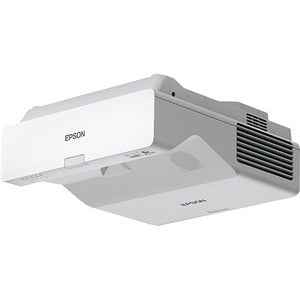 Epson BrightLink 760Wi ultra short throw 3LCD projector mounted on wall, displaying a presentation with a 16:10 aspect ratio.