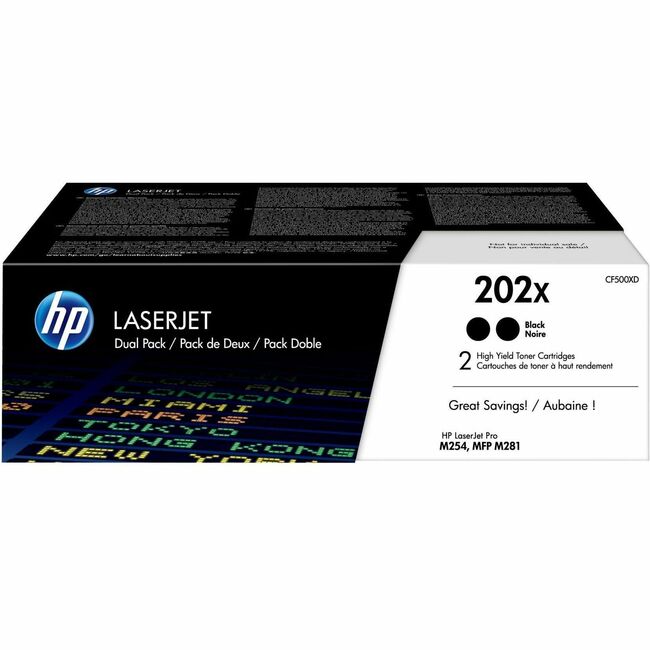HP I CF500XD HP 202X (CF500XD) Original High Yield Laser Toner Cartridge - Multi-pack - Black - 1 Carton