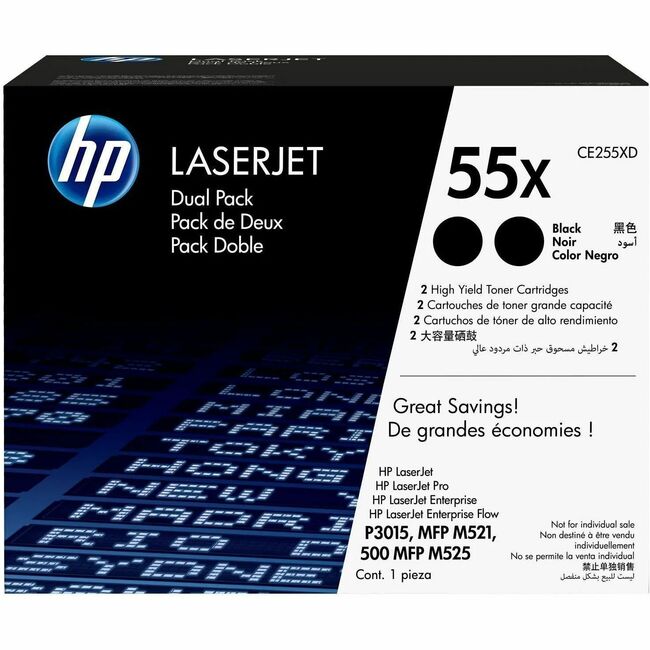 HP I CE255XD HP 55X (CE255XD) Original Laser Toner Cartridge - Dual Pack - Black - 1 Carton