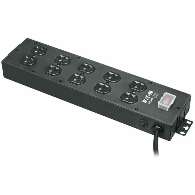 Eaton UL800CB-15 industrial power strip with 10 outlets, 15 ft cord, large plug spacing, Tripp Lite Series.