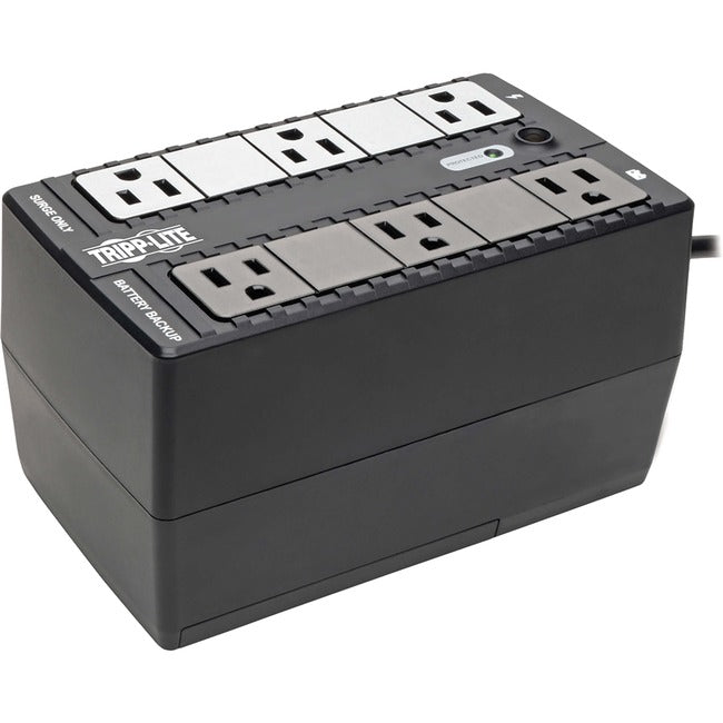 Eaton BC350 Tripp Lite UPS 350VA desktop battery backup with 6 outlets, wall mount, compact design for PC and Mac computers.