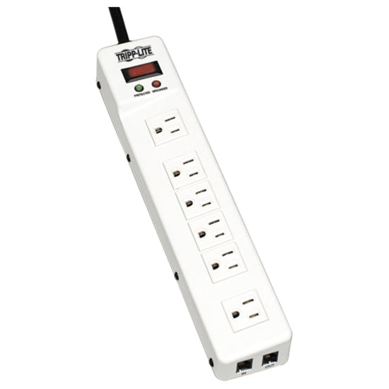 Eaton Tripp Lite Protect It! surge protector with 6 right-angle outlets, 15 ft. cord, and 1340 Joules tel/modem protection.