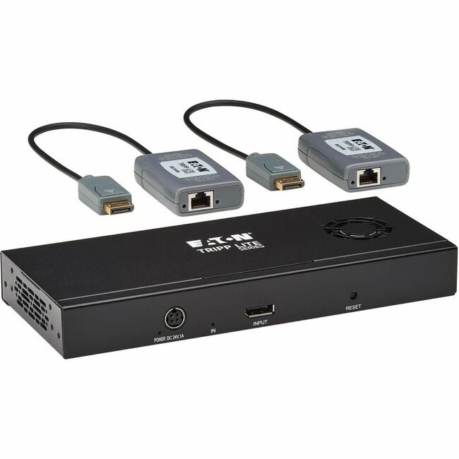 Eaton B156E-002-8K-K Tripp Lite Series 2-Port DisplayPort to DisplayPort Splitter/Extender Kit over Cat6, MST Hub, 8K/4K 60 Hz, DP 1.4, Up to 230 ft. (70 m), TAA