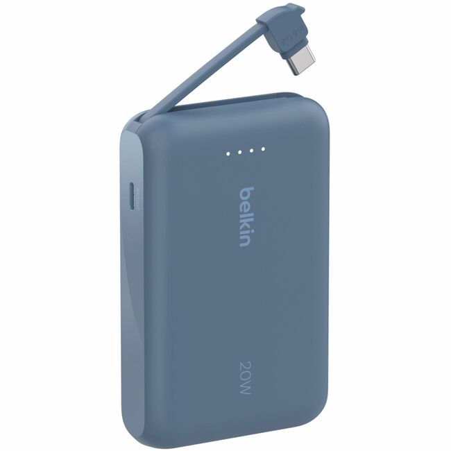 Belkin International INC BPB021FQBL Belkin 20W Power Bank w/ Integrated USB-C Cable - 10K mAh - 1xUSB-C port, 1xUSB-C cable - Portable Charger - Blue