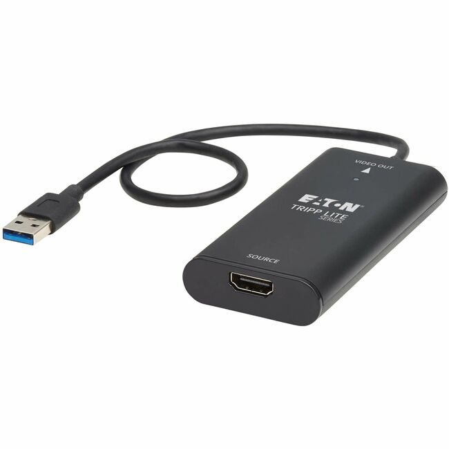 Eaton U444-H4K6-CAP Tripp Lite HDMI to USB video capture adapter showing HDMI and USB connectors on a black cable.