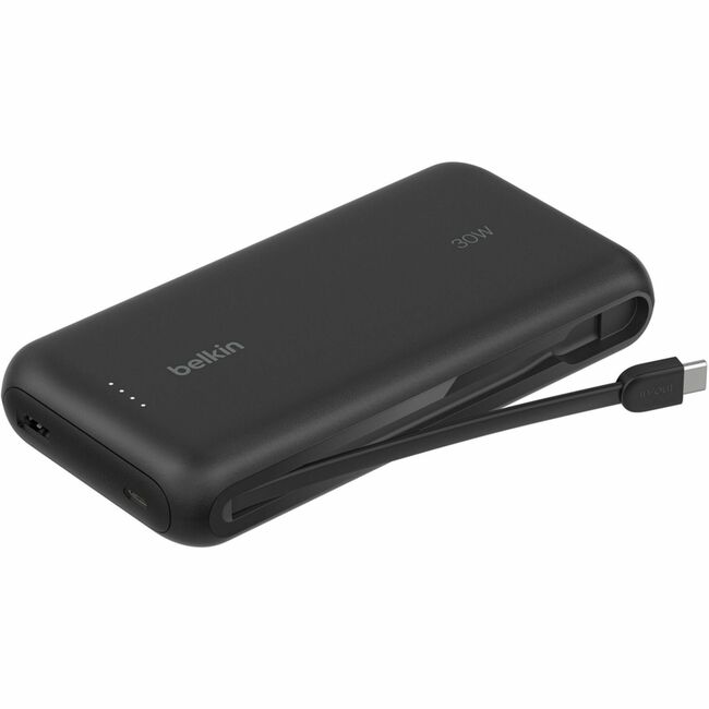 Belkin International INC BPB024FQBK Belkin 30W 2-port Power Bank w/ Integrated USB-C Cable - 20K mAh - 1xUSB-A, 1xUSB-C - Portable Charger - Black