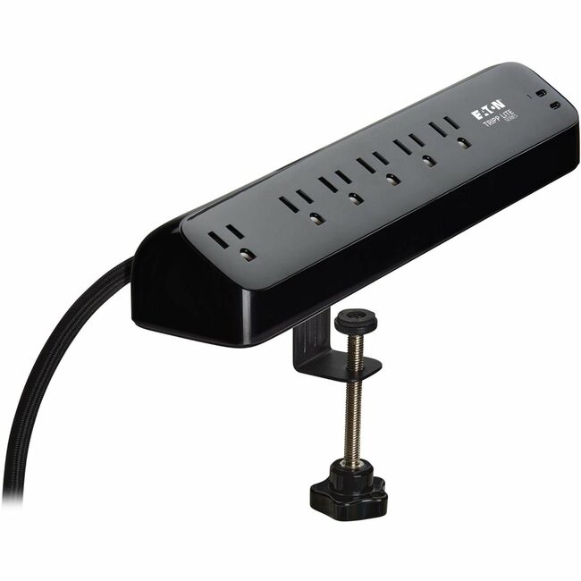 Eaton TLP610U30CLAMPB Tripp Lite Series Protect It! 6-Outlet Surge Protector with 2 USB-C Ports - 5-15R Outlets, 900 Joules, 30W PD Charging, Desk Clamp, 10 ft. (3 m) Braided Cord, Black