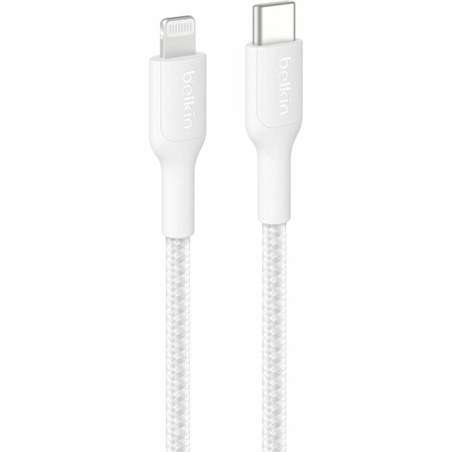 Belkin International INC CAA022FQ2MWH Belkin BoostCharge Pro USB-C Braided Cable with Lightning Connector, 6.6ft/2m, White