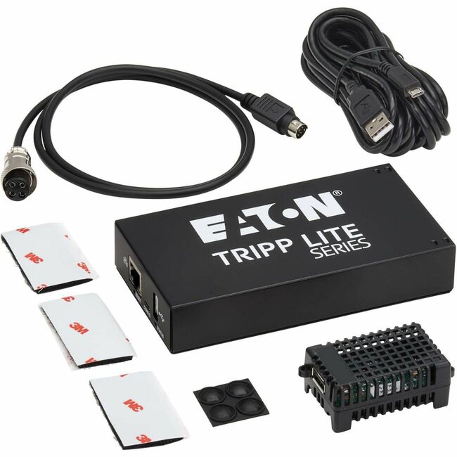 Eaton SRCOOLNETLXE remote cooling management module with SNMP and web interface, shown in a technical setup.