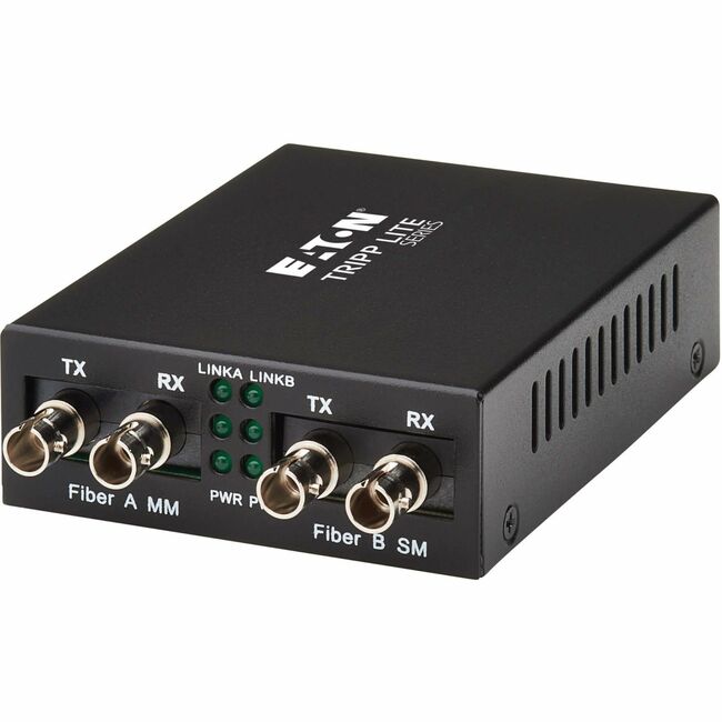 Eaton Tripp Lite N784-MDC-1STST fiber optic mode converter, miscellaneous device with ports and LED indicators.