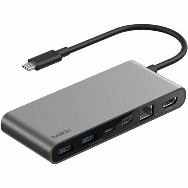 Belkin International INC INC024FQSGY Belkin 8-Port USB-C Hub - 2xUSB-A, 2xUSB-C, 1xHDMI, 1xEthernet, 1xSD Reader, 1xMicroSD Reader - Grey