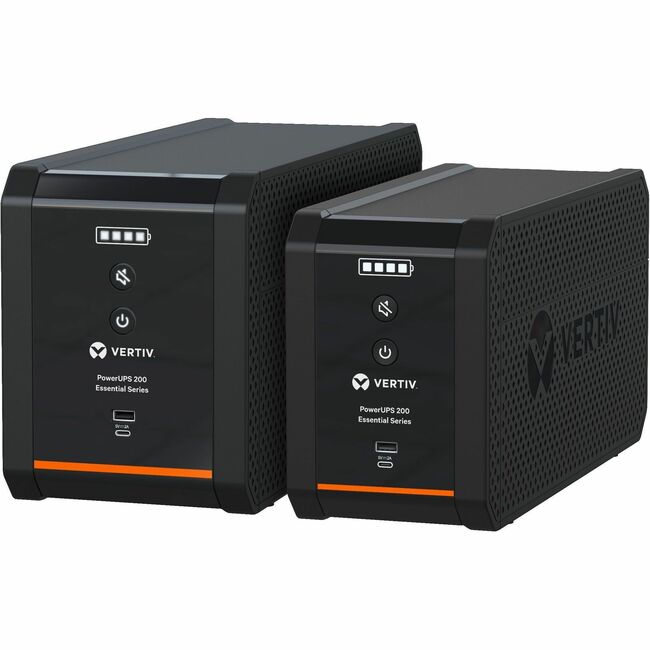 Vertiv PSA6E-800LVT PowerUPS 200 Essential PSA6E-800LVT, 800VA/450W, AVR, User-Replaceable Batteries, Battery Backup, 4 NEMA Outlets, Three-Year Warranty