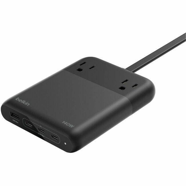 Belkin International INC SRZ003TT5 Belkin 2-Outlet Charging Station w/ 1x USB-A & 3x USB-C Ports 140W - 5ft/1.5m Cord - Straight Plug - Black