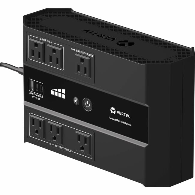 Vertiv PST6-500LVMT PowerUPS 100 Standby VRLA UPS PST6-500LVMT, 500VA/305W, 120V, USB Charging, User-Replaceable Battery, 6 Outlets, Three-Year Warranty