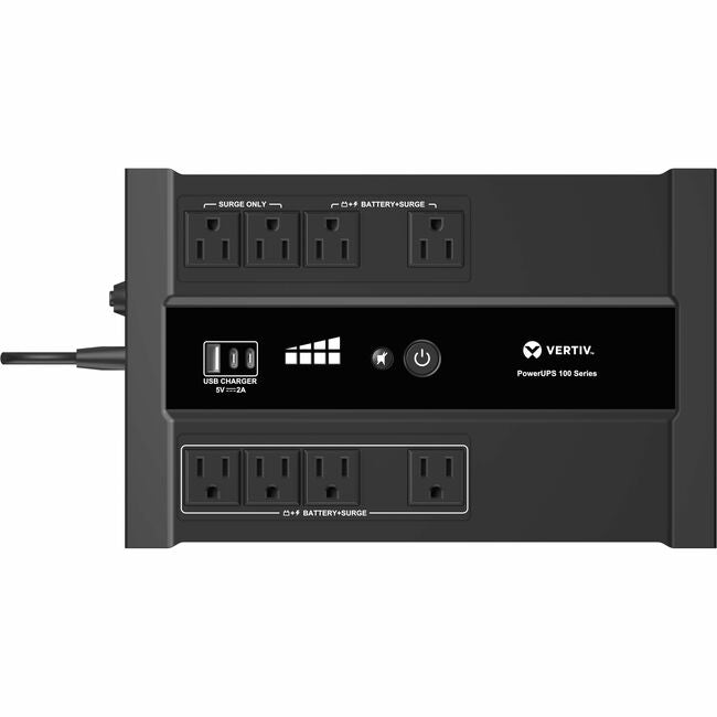 Vertiv PST6-700LVMT PowerUPS 100 Standby VRLA UPS PST6-700LVMT, 700VA/425W, 120V, USB Charging, User-Replaceable Battery, 8 Outlets, Three-Year Warranty