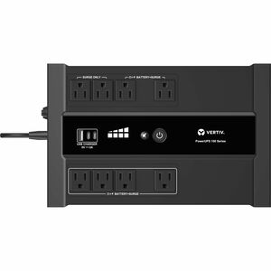 Vertiv PST6-900LVMT PowerUPS 100 Standby VRLA UPS PST6-900LVMT, 900VA/550W, 120V, USB Charging, User-Replaceable Battery, 8 Outlets, Three-Year Warranty
