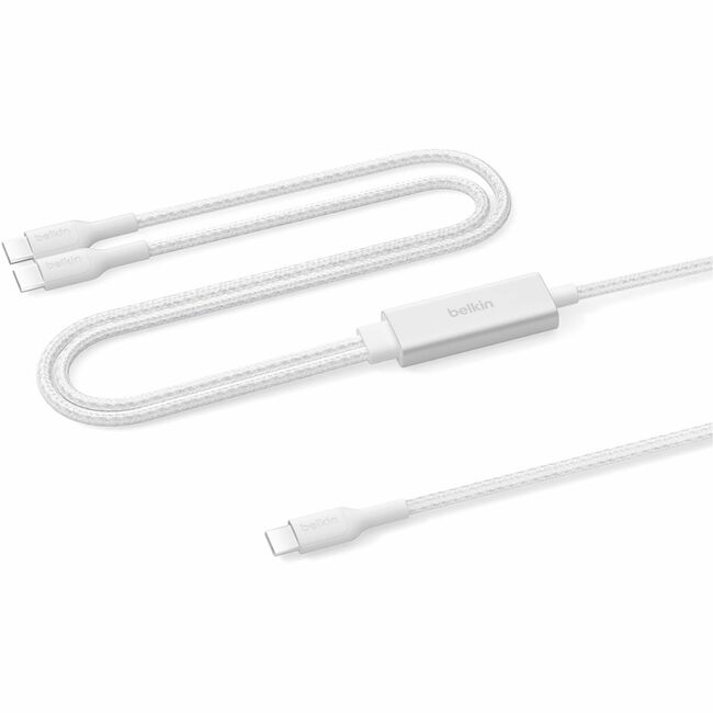 Belkin International INC CAC004FQ1.5MWH Belkin BoostCharge Pro Braided USB-C to Dual USB-C Cable 140W, White, 5ft/1.5m