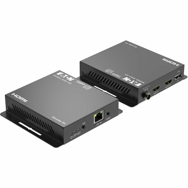 Eaton B161-001 Tripp Lite HDMI over IP decoder with KVM, 4K resolution, TCP/IP connectivity, extending up to 393 feet.