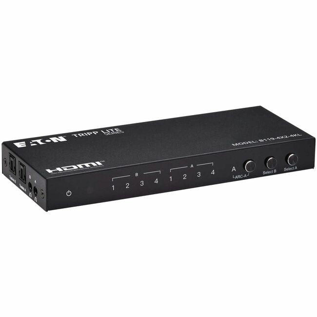 Eaton B119-4X2-4KL HDMI matrix switcher with four input and two output ports, used for video switching and splitting.