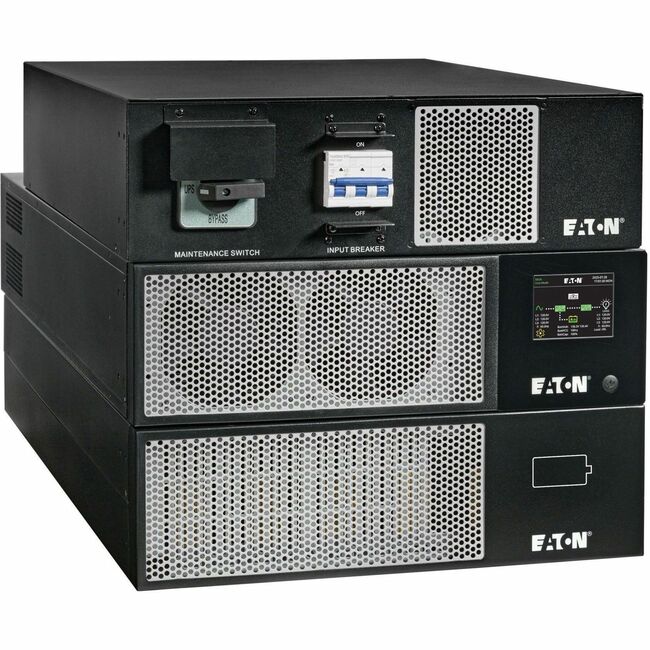 Eaton 93PX5KINDA 5000VA rack-mountable general purpose UPS unit with display and power outlets.