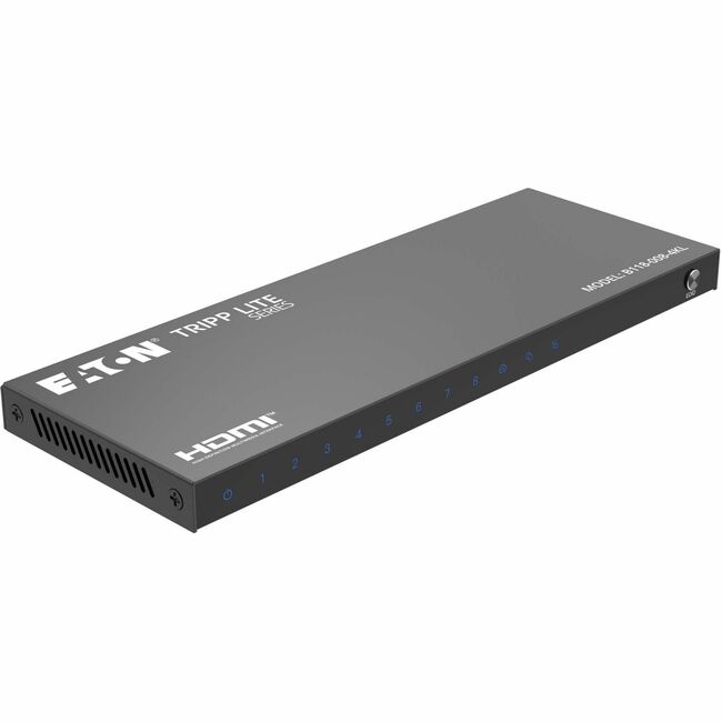 Eaton B118-008-4KL Tripp Lite 8-port HDMI splitter with 4K 60Hz HDR10 support, multi-resolution output, and push-button EDID control.