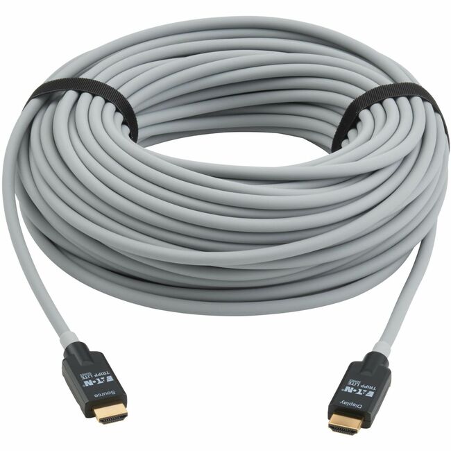 Eaton Tripp Lite High-Speed HDMI 2.1 fiber optic cable, 50m, black, with armored connectors, supports 8K resolution and HDR.