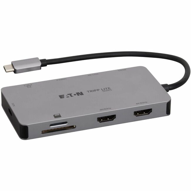 Eaton U442-DOCK8G-GG2 Tripp Lite series docking station with multiple ports on a desk setup.