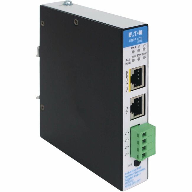 Eaton NPOE-SPL-EXT Gigabit Ethernet PoE++ splitter and extender device with ports for power and data transmission.