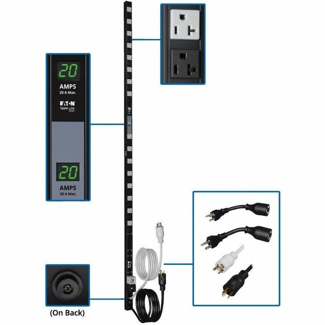 Eaton PDUMV40 Tripp Lite PDU with dual circuits, 120V outlets, 10 ft cord, vertical mount, single-phase, local metered power distribution