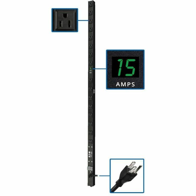Eaton PDUMV15 Tripp Lite PDU with 16 5-15R outlets, 120V, 1.4kW, 15 ft. cord, vertical 48-inch rack-mount power distribution unit