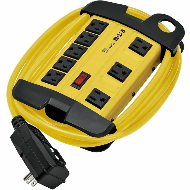 Eaton Tripp Lite Power It! 8-outlet safety power strip with 12 ft cord and GFCI plug, suitable for surge protection and power distribution.