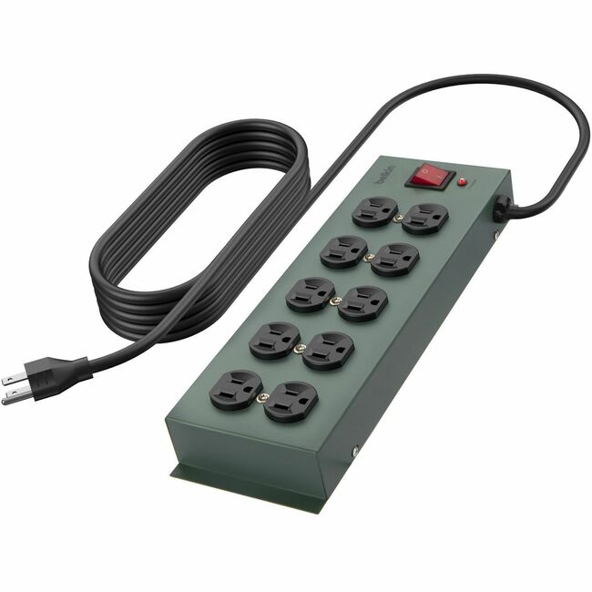 Belkin International INC F9D1000-15 Belkin 10-Outlet Metal Surge Protector - 15ft Cord - Straight Plug - 885J - On-Off Switch - Green