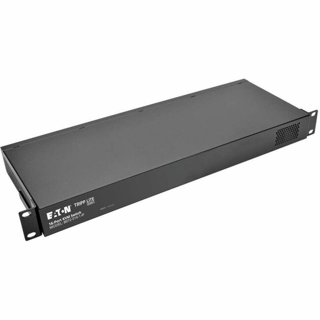 Eaton Tripp Lite NetCommander 16-port Cat5 KVM over IP switch with 1 remote and 1 local user, 1U rack-mountable.