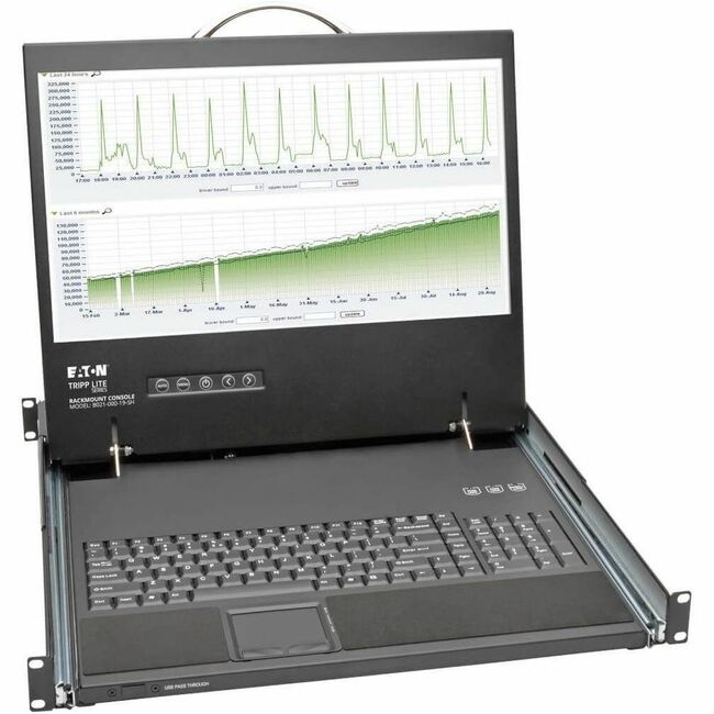 Eaton Tripp Lite 1U rack-mount console with 19-inch LCD screen, short-depth design, TAA compliant for server racks.