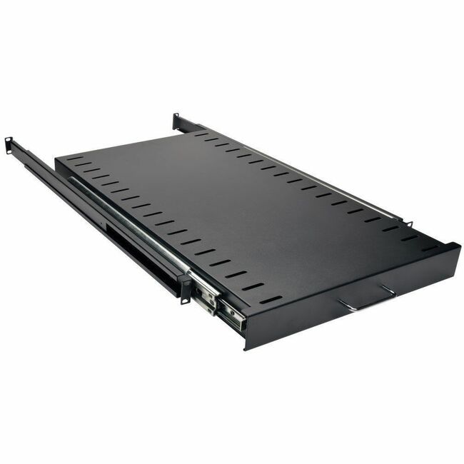 Eaton Tripp Lite SmartRack heavy-duty sliding shelf for rack equipment, 200 lbs capacity, 28.3-inch deep, black steel construction.