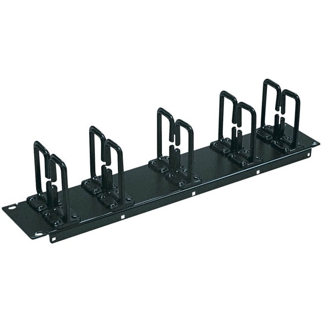 Eaton Tripp Lite rack enclosure cabinet with flexible horizontal cable ring for 2U rack management, black metal construction.