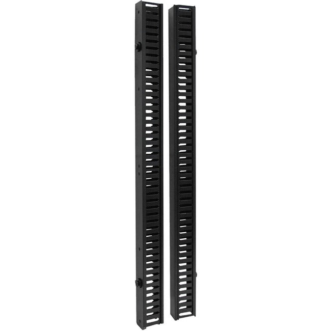 Eaton Tripp Lite SmartRack 6 ft. vertical cable manager with double finger duct, cover, and toolless mounting for organized cable management.