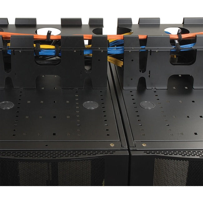 Eaton Tripp Lite SmartRack roof-mounted cable trough for routing and segregating power and data cables.