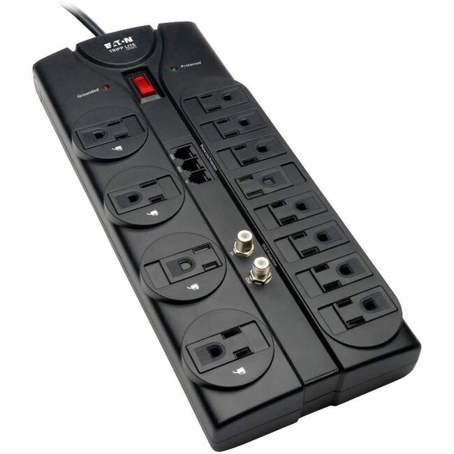 Eaton TLP1208TELTV Tripp Lite by Eaton Protect It! 12-Outlet Surge Protector 8 ft. (2.43 m) Cord 2880 Joules Tel/Modem/Coaxial Protection