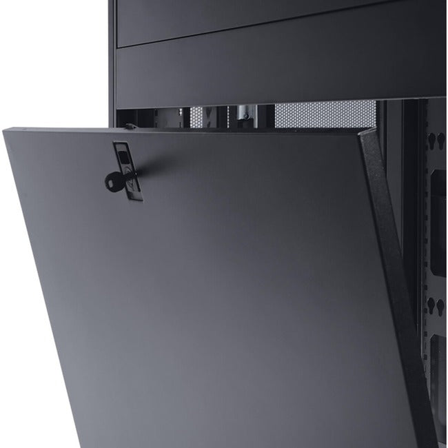Eaton SR42SIDE Tripp Lite SmartRack side panel with key-locking latches for 42U server rack cabinet, shown on a server rack.