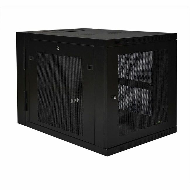 Eaton Tripp Lite SmartRack 12U wall-mount server enclosure with hinged back for small rack equipment installation.