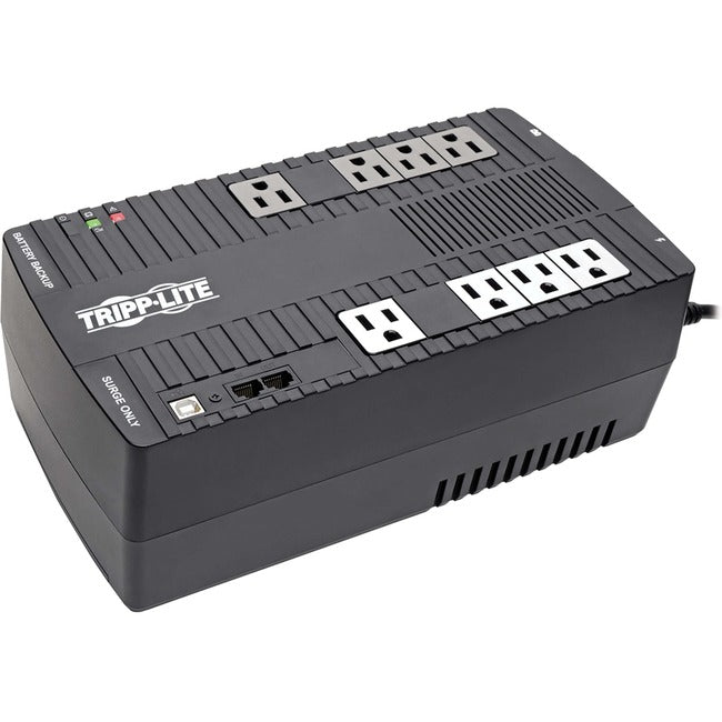 Eaton AVR700U Tripp Lite 700VA line-interactive UPS with 8 NEMA 5-15R outlets, USB port, desktop or wall mount.