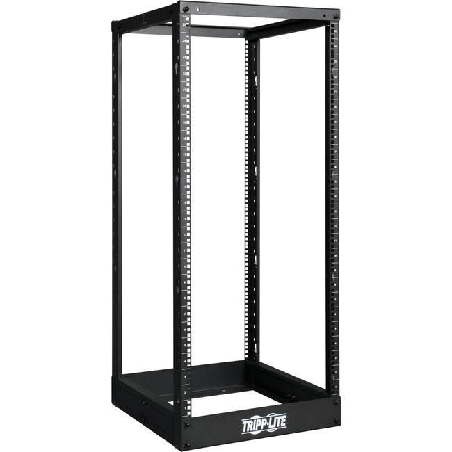 Eaton SR4POST25 Tripp Lite 25U open frame network rack with four posts for organizing and securing rack-mounted equipment.