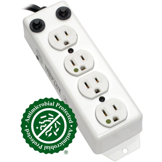 Eaton Tripp Lite Safe-IT UL 1363A medical-grade power strip with 4 hospital-grade outlets and 3 ft. coiled cord for patient care