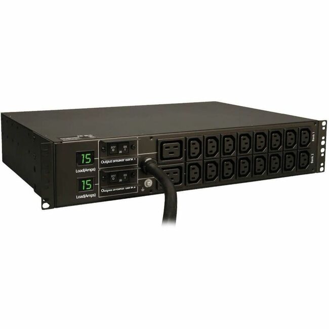 Eaton PDUMH30HV Tripp Lite by Eaton PDU 5.5kW Single-Phase Local Metered PDU 208/230V Outlets (16 C13 & 2 C19) L6-30P 12 ft. (3.66 m) Cord 2U Rack-Mount TAA