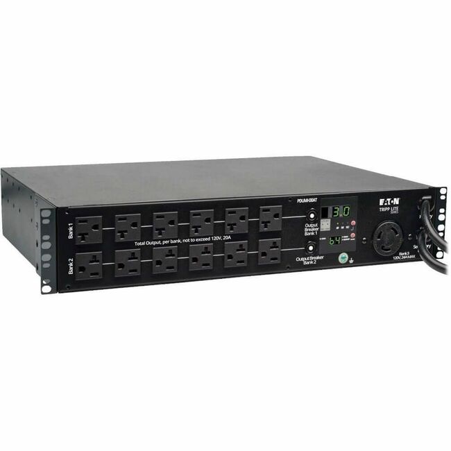 Eaton PDUMH30AT Tripp Lite PDU with local meter, automatic transfer switch, 2U rackmount, 120V L5-30P inputs and 24 outlets