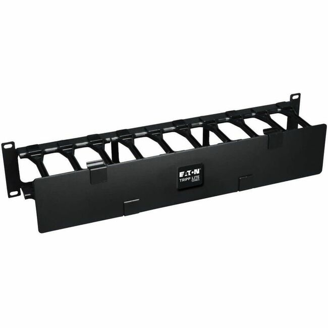 Eaton SmartRack 2U high capacity horizontal cable manager with finger duct and dual-hinge cover for organized cable management.