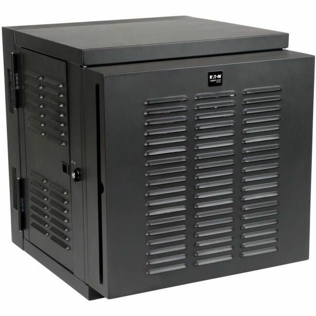 Eaton SmartRack 12U wall-mount rack enclosure with hinged back, designed for harsh environments, for secure network and IT equipment.