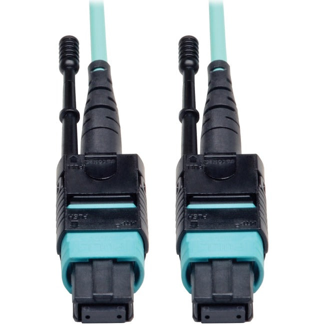 Eaton N844-02M-12-P Tripp Lite by Eaton MTP/MPO Patch Cable with Push/Pull Tabs 12 Fiber 40GbE 40GBASE-SR4 OM3 Plenum-Rated - Aqua 2M (6 ft.)