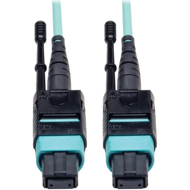 Eaton N844-10M-12-P Tripp Lite Series MTP/MPO Patch Cable with Push/Pull Tabs, 12 Fiber, 40GbE, 40GBASE-SR4, OM3 Plenum-Rated - Aqua, 10M (33 ft.)